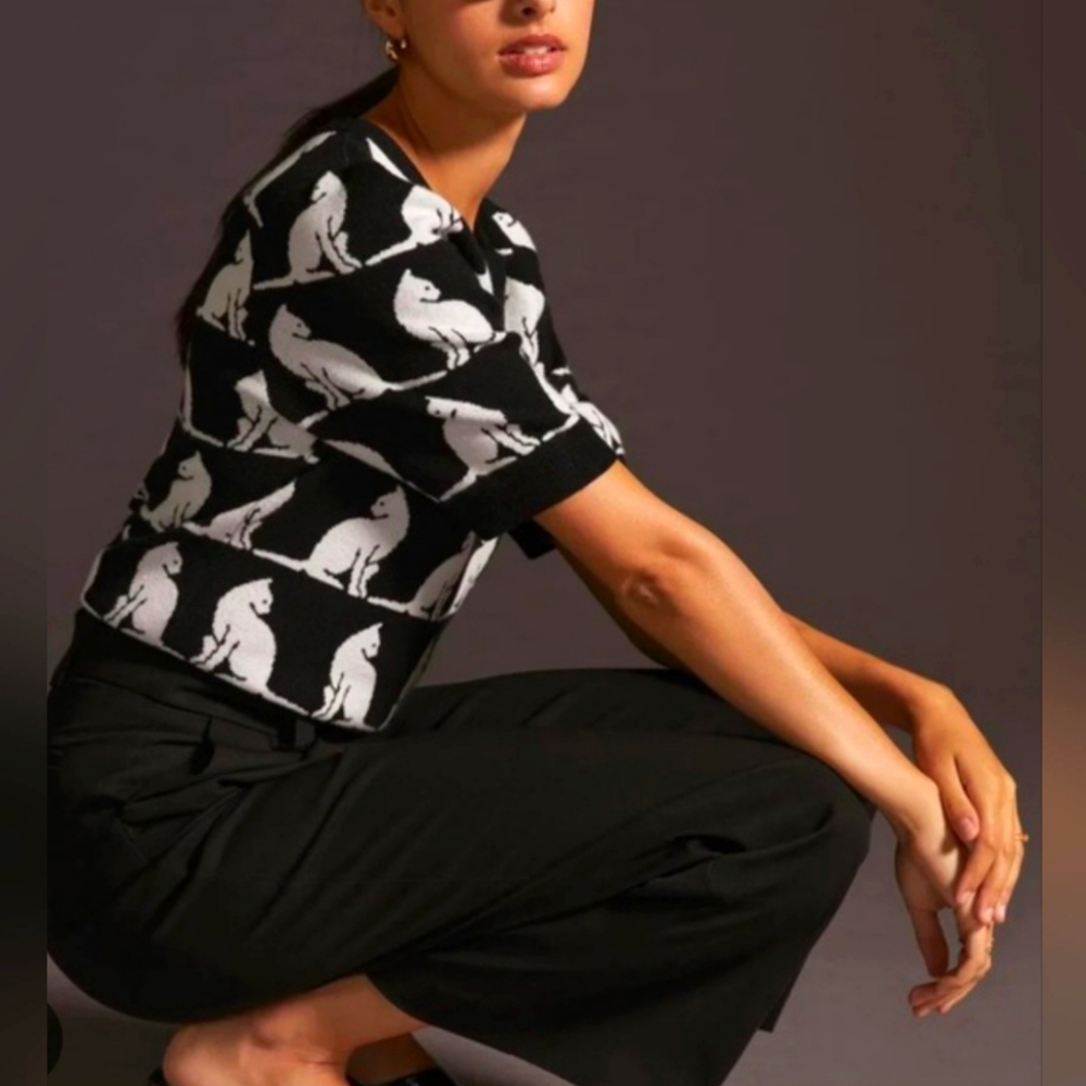 Maeve Anthro Harmon Jaquard Cats Sweater Top